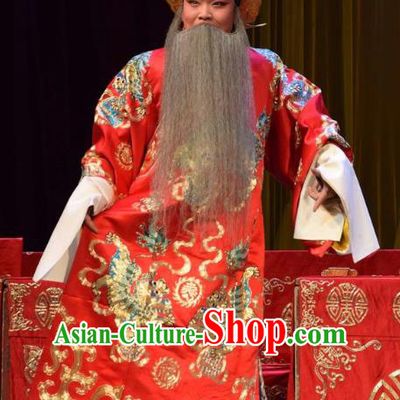 Da Jin Zhi Chinese Shanxi Opera Duke Guo Ziyi Apparels Costumes and Headpieces Traditional Jin Opera Elderly Male Garment Commander Clothing