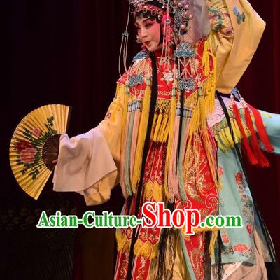 Chinese Jin Opera Court Lady Garment Costumes and Headdress Da Jin Zhi Traditional Shanxi Opera Hua Tan Dress Princess Shengping Apparels