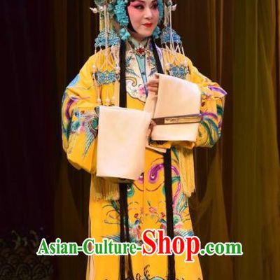 Chinese Jin Opera Court Empress Shen Garment Costumes and Headdress Da Jin Zhi Traditional Shanxi Opera Actress Dress Queen Apparels