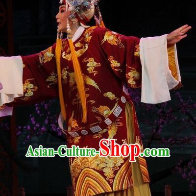 Chinese Jin Opera Empress Shen Garment Costumes and Headdress Da Jin Zhi Traditional Shanxi Opera Court Queen Dress Pantaloon Apparels