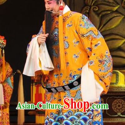 Da Jin Zhi Chinese Shanxi Opera Emperor Tang Apparels Costumes and Headpieces Traditional Jin Opera Laosheng Garment Monarch Clothing