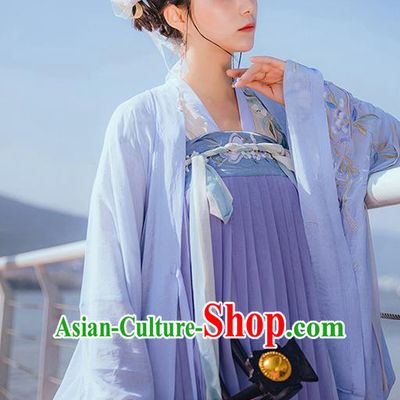 Chinese Tang Dynasty Court Lady Embroidered Hanfu Dress Traditional Apparels Ancient Royal Princess Historical Costumes Complete Set