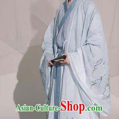Chinese Jin Dynasty Noble Childe Historical Costumes Traditional Embroidered Apparels Ancient Royal Prince Hanfu Clothing for Men