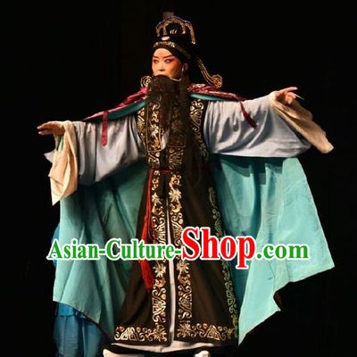 Wo Hu Ling Chinese Shanxi Opera Magistrate Dong Xuan Apparels Costumes and Headpieces Traditional Jin Opera Elderly Male Garment Laosheng Clothing