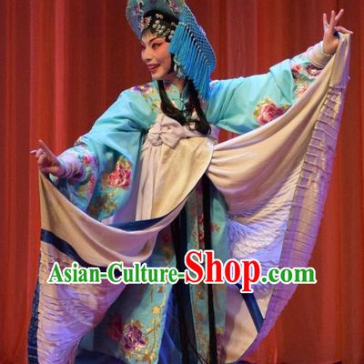 Chinese Jin Opera Fisher Maiden Garment Costumes and Headdress Han Yang Court Traditional Shanxi Opera Village Girl Dress Young Beauty Apparels