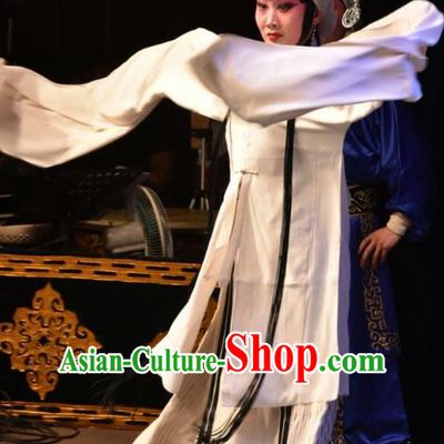 Chinese Jin Opera Fisher Girl Garment Costumes and Headdress Han Yang Court Traditional Shanxi Opera Young Beauty Dress Distress Maiden Apparels
