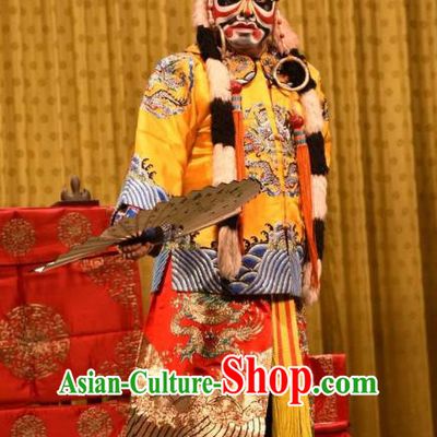 Jin Sha Tan Chinese Shanxi Opera King Apparels Costumes and Headpieces Traditional Jin Opera Lord Garment Martial Male Clothing