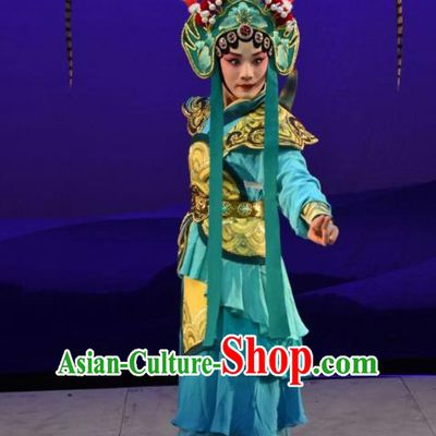 Chinese Jin Opera Woman Soldier Garment Costumes and Headdress Xiong Guan Niang Zi Traditional Shanxi Opera Wudan Dress Female Wattior Apparels