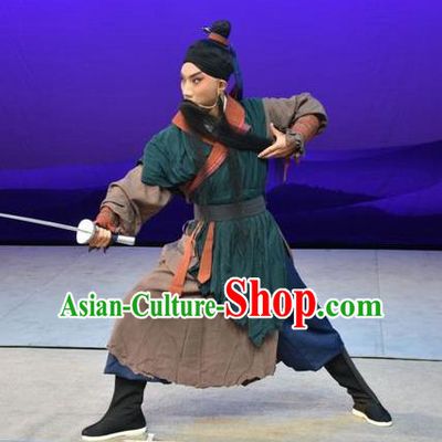 Xiong Guan Niang Zi Chinese Shanxi Opera Swordsman Apparels Costumes and Headpieces Traditional Jin Opera Hero Garment Martial Man Clothing
