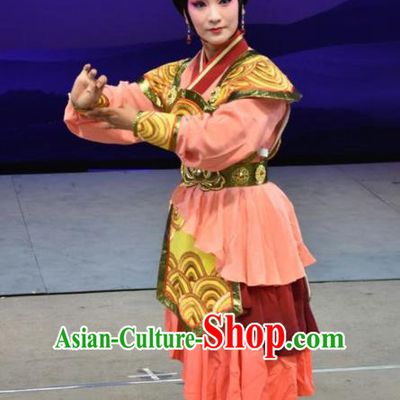 Chinese Jin Opera Woman Soldier Garment Costumes and Headdress Xiong Guan Niang Zi Traditional Shanxi Opera Wudan Dress Female Warrior Apparels