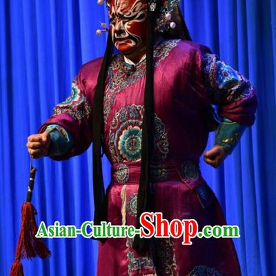 Chinese Shanxi Opera Jing Apparels Costumes and Headpieces Traditional Jin Opera Painted Role Garment Wusheng Soldier Clothing
