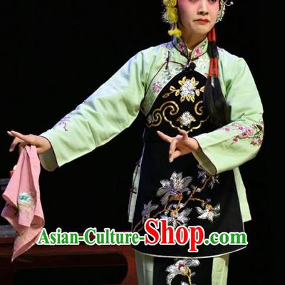 Chinese Jin Opera Village Girl Su Wujuan Garment Costumes and Headdress Fifteen Strings of Cash Traditional Shanxi Opera Young Lady Dress Xiaodan Apparels