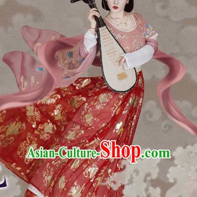 Chinese Tang Dynasty Palace Princess Historical Costumes Traditional Dunhuang Flying Apsaras Apparels Ancient Goddess Hanfu Dress and Headdress Complete Set