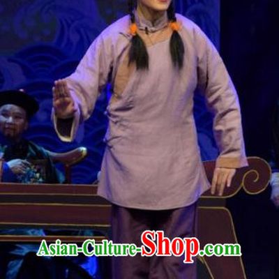 Chinese Jin Opera Village Girl Garment Costumes and Headdress Da Qing Yu Shi Traditional Shanxi Opera Young Lady Dress Country Woman Zhao Cuigu Apparels