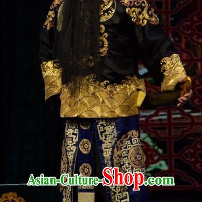 Fifteen Strings of Cash Chinese Shanxi Opera Martial Male Apparels Costumes and Headpieces Traditional Jin Opera Wusheng Garment Imperial Bodyguard Clothing