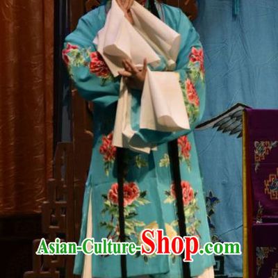 Chinese Jin Opera Young Female Garment Costumes and Headdress Fu Gui Tu Traditional Shanxi Opera Actress Yin Bilian Blue Dress Diva Apparels
