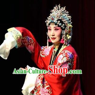 Chinese Jin Opera Actress Garment Costumes and Headdress Fu Gui Tu Traditional Shanxi Opera Hua Tan Red Dress Diva Yin Bilian Apparels