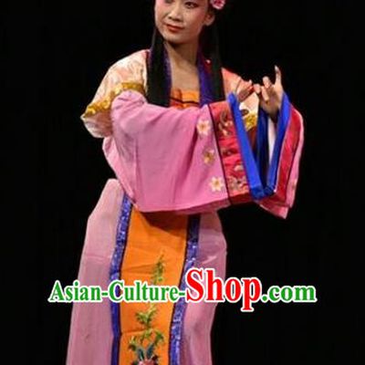 Chinese Jin Opera Young Lady Garment Costumes and Headdress Fan Jin Zhong Ju Traditional Shanxi Opera Village Girl Apparels Xiaodan Dress