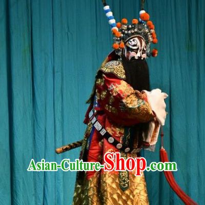Sacrifice Chinese Shanxi Opera General Apparels Costumes and Headpieces Traditional Jin Opera Jing Role Garment Shogun Tu Angu Clothing