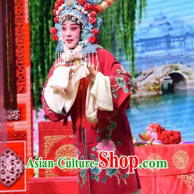 Chinese Jin Opera Bride Mu Guiying Garment Costumes and Headdress San Guan Dian Shuai Traditional Shanxi Opera Martial Female Dress Hua Tan Apparels