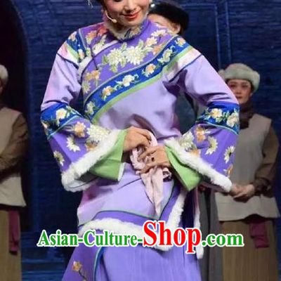 Chinese Jin Opera Young Mistress Garment Costumes and Headdress Wang Jia Da Yuan Traditional Shanxi Opera Hua Tan Purple Dress Rich Female Apparels