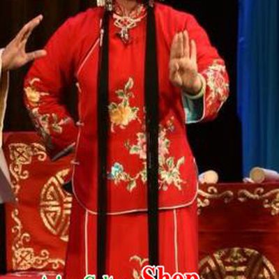 Chinese Jin Opera Hua Tan Garment Costumes and Headdress Fu Gui Tu Traditional Shanxi Opera Young Beauty Red Dress Actress Yin Bilian Apparels