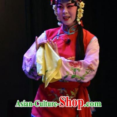Chinese Jin Opera Maid Lady Garment Costumes and Headdress Red Book Sword Traditional Shanxi Opera Xiaodan Apparels Servant Girl Liu Er Dress
