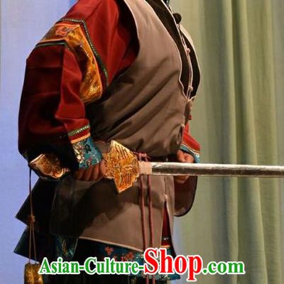Chinese Jin Opera Old Woman Garment Costumes and Headdress Red Book Sword Traditional Shanxi Opera Elderly Female Apparels Dame Dress