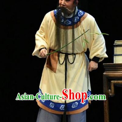 Fan Jin Zhong Ju Chinese Shanxi Opera Elderly Scholar Apparels Costumes and Headpieces Traditional Jin Opera Laosheng Garment Old Man Clothing