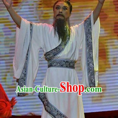 Qing Ming Chinese Shanxi Opera Elderly Male Apparels Costumes and Headpieces Traditional Jin Opera Laosheng Garment Old Gentleman Clothing