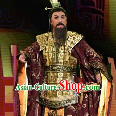 Qing Ming Chinese Shanxi Opera Lord Apparels Costumes and Headpieces Traditional Jin Opera Laosheng Garment King Of Jin Clothing