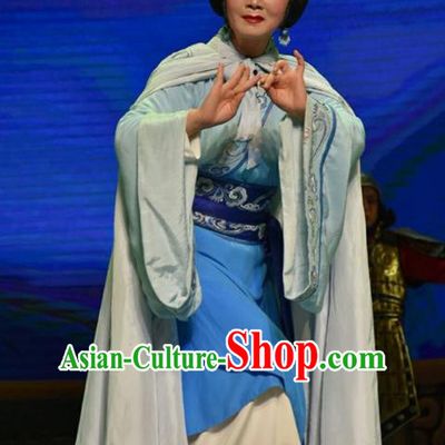 Chinese Jin Opera Country Woman Jie Zijuan Garment Costumes and Headdress Qing Ming Traditional Shanxi Opera Diva Apparels Actress Dress