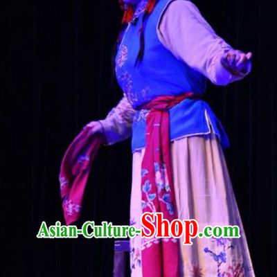 Chinese Jin Opera Young Lady Garment Costumes and Headdress Cha Ping Ji Traditional Shanxi Opera Xiaodan Apparels Servant Girl Chun Hong Dress
