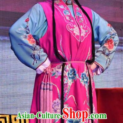 Chinese Jin Opera Servant Girl Chun Hong Garment Costumes and Headdress Cha Ping Ji Traditional Shanxi Opera Xiaodan Apparels Young Lady Dress