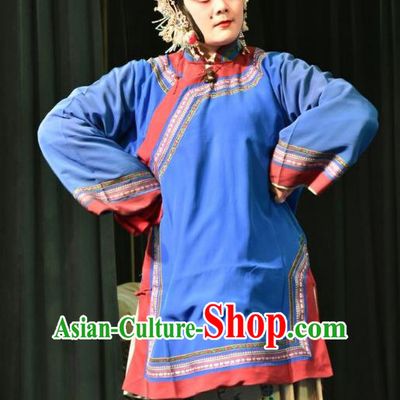 Chinese Jin Opera Country Woman Garment Costumes and Headdress Zhao Jintang Traditional Shanxi Opera Young Mistress Apparels Sister in Law Dress