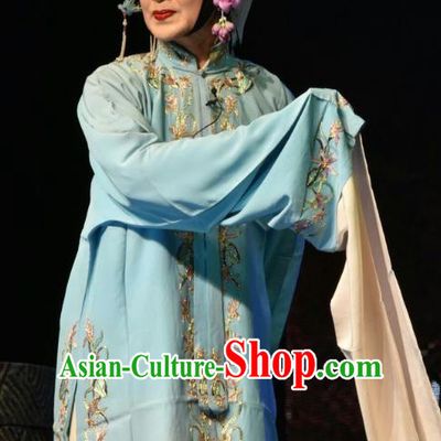 Chinese Jin Opera Tsing Yi Garment Costumes and Headdress Zhao Jintang Traditional Shanxi Opera Distress Maiden Apparels Young Woman Dress