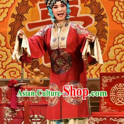 Chinese Jin Opera Hua Tan Garment Costumes and Headdress Yi Pu Zhong Hun Traditional Shanxi Opera Diva Cao Yulian Apparels Young Beauty Red Dress