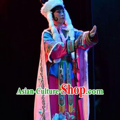 Chinese Jin Opera Uighur Princess Garment Costumes and Headdress Fenyang King Traditional Shanxi Opera Young Female Apparels Actress Dress