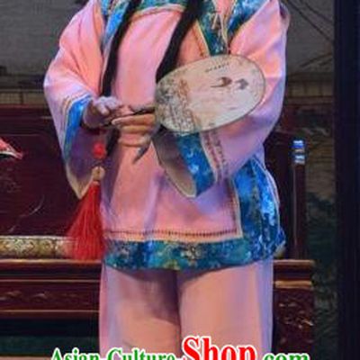Chinese Jin Opera Servant Girl Garment Costumes and Headdress He Qing Hai Yan Traditional Shanxi Opera Apparels Maid Lady Dress