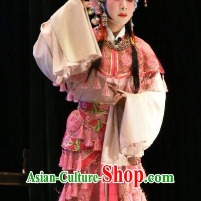 Chinese Jin Opera Young Beauty Garment Costumes and Headdress Tears in Suzhou Traditional Shanxi Opera Rich Lady Apparels Diva Wang Lianjuan Dress