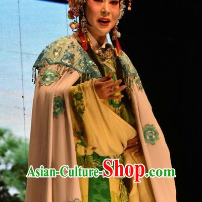 Chinese Jin Opera Diva Wang Lianjuan Garment Costumes and Headdress Tears in Suzhou Traditional Shanxi Opera Rich Lady Apparels Young Beauty Dress