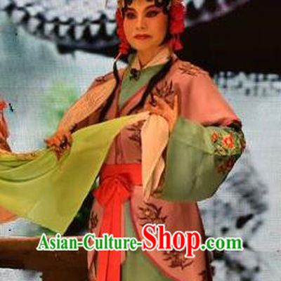 Chinese Jin Opera Maid Lady Xiao Ling Garment Costumes and Headdress Tears in Suzhou Traditional Shanxi Opera Servant Girl Apparels Xiaodan Dress