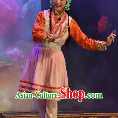 Chinese Jin Opera Village Girl Xiu Gu Garment Costumes and Headdress Shen Gong Qing Hun Traditional Shanxi Opera Young Lady Apparels Xiaodan Dress