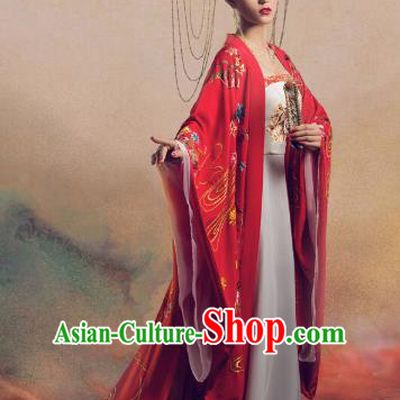 Chinese Ancient Imperial Consort Yang Hanfu Dress Apparels Traditional Tang Dynasty Magnificent Concubine Historical Costumes and Headdress Complete Set