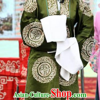 Chinese Jin Opera Elderly Female Garment Costumes and Headdress Shuang Luo Shan Traditional Shanxi Opera Dame Apparels Pantaloon Green Dress