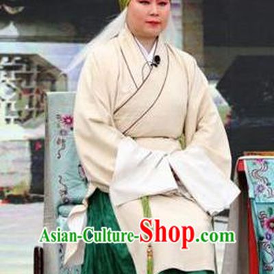 Chinese Jin Opera Laodan Garment Costumes and Headdress Shuang Luo Shan Traditional Shanxi Opera Dame Apparels Elderly Female Dress