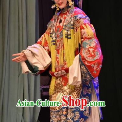 Chinese Jin Opera Hua Tan Garment Costumes and Headdress Huang Bi Gong Traditional Shanxi Opera Actress Apparels Princess Consort Dress