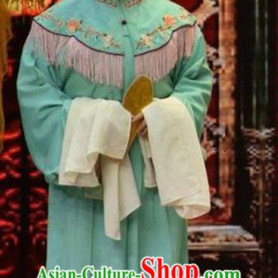 Chinese Jin Opera Palace Maid Garment Costumes and Headdress Big Feet Empress Traditional Shanxi Opera Servant Girl Apparels Xiaodan Blue Dress