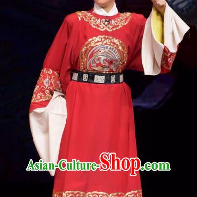 Big Feet Empress Chinese Shanxi Opera Xiaosheng Apparels Costumes and Headpieces Traditional Jin Opera Niche Garment Scholar Red Clothing