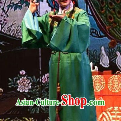 The Lotus Lantern Chinese Shanxi Opera Wa Wa Sheng Apparels Costumes and Headpieces Traditional Jin Opera Young Boy Garment Liu Chenxiang Green Clothing